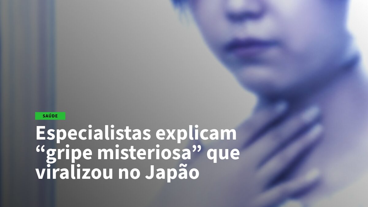 Health article header: specialists explain the mysterious flu that went viral in Japan; blurred portrait background in blue tones.