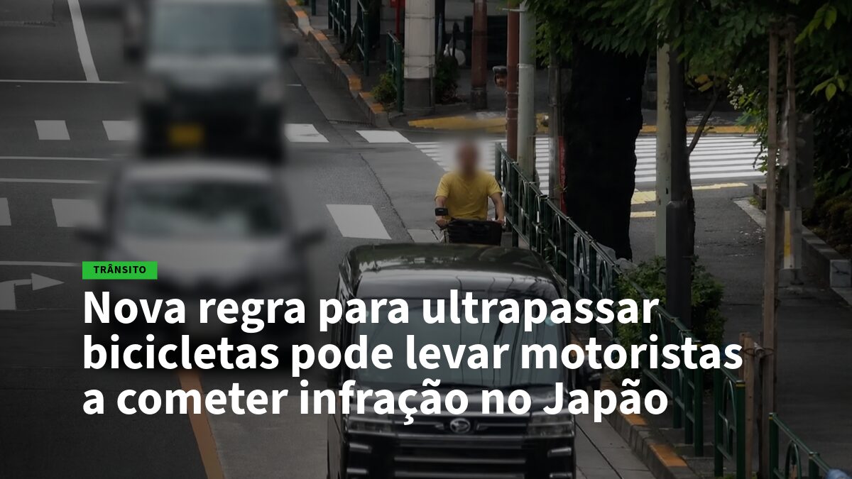 Notícia de trânsito: nova regra para ultrapassar bicicletas pode levar motoristas a infração no Japão; carro na rua.