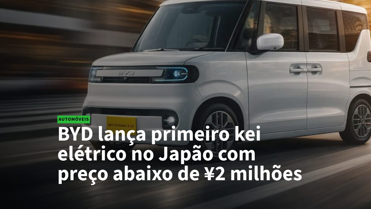 Van elétrico BYD em movimento com o título da matéria: 'BYD lança primeiro kei elétrico no Japão com preço abaixo de ¥2 milhões'