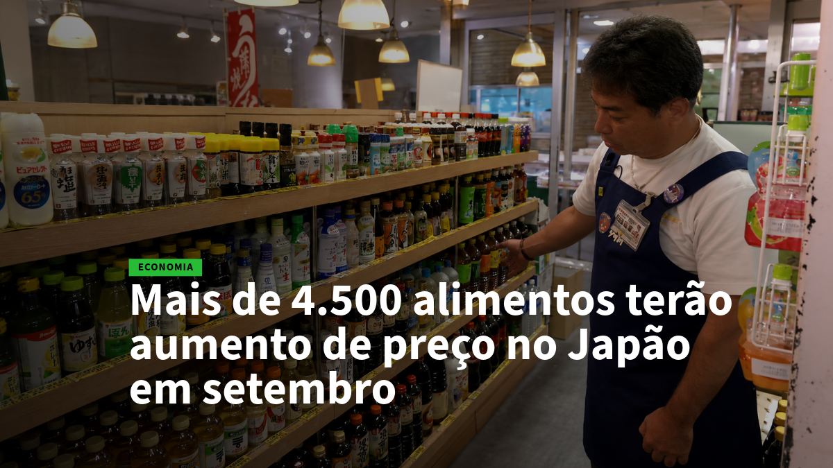 News hero: a man in a store inspecting bottled drinks on shelves, with a large economy headline about price increases in Japan.