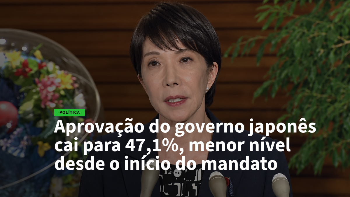 19 - governo - Empregos no Japão Líder feminina em coletiva de imprensa com manchete sobre aprovação do governo japonês caindo para 47,1%.