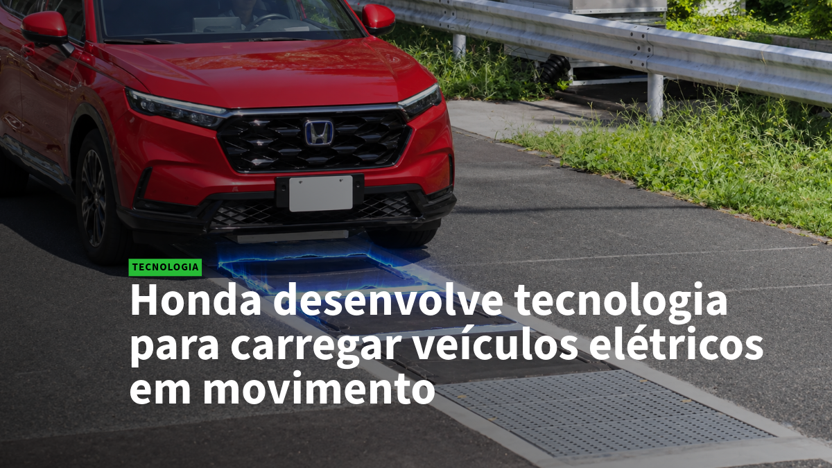 Red Honda SUV on a roadway with a blue energy field under the front, illustrating in-motion charging technology for electric vehicles